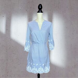 Women’s A New Day Criss Cross Striped Dress with Embroidered Floral Pattern Sz S